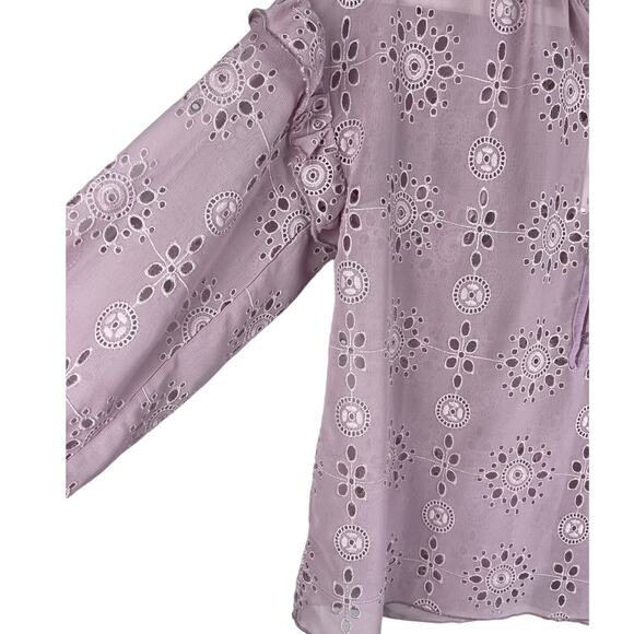Walter Baker Violet Semi-Sheer Pull Over Ruffled Eyelet Tracey Top Size Small - Picture 6 of 11